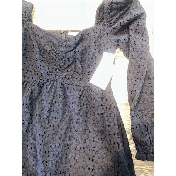 Chelsea28 Cinched Front Eyelet Long Sleeve A-Line Dress Black Size Small. NWT. - Picture 3 of 5